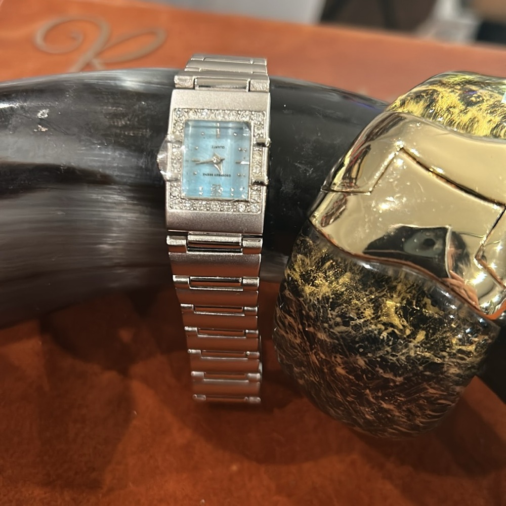 Unique Vintage‎ Silver and Blue Rectangular Watch